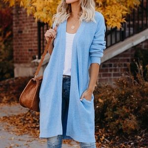 Vici dolls blue maxi cardigan with pockets